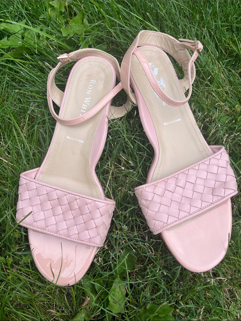Ron White 41 (10) Pink Woven Ankle-Strap Sandals